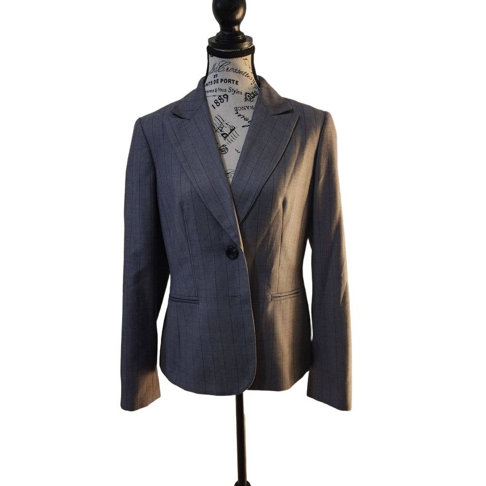 Nine West Gray Pinstripe Tailored Blazer Women's Size 6 Career Workwear